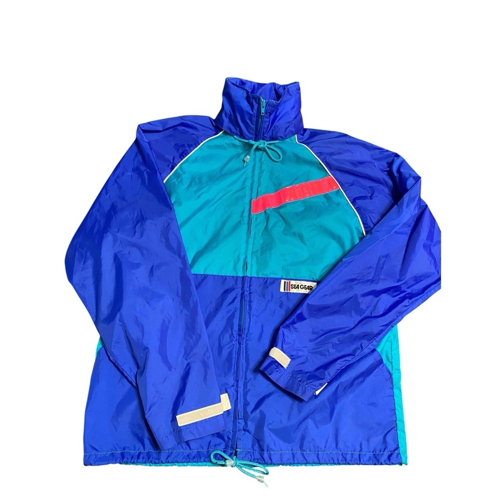 Vintage 80s 90s Sea Gear Sailing Jacket Windbreaker Small Neon Colorblock Zip